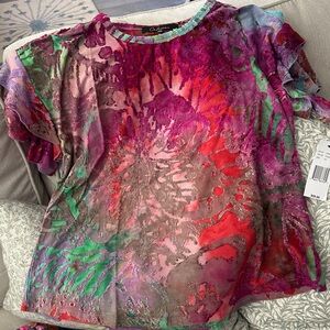 Pink and Green Distressed Sheer Top - Tag Attached
